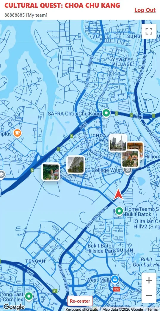 Player map with photo markers for each stop